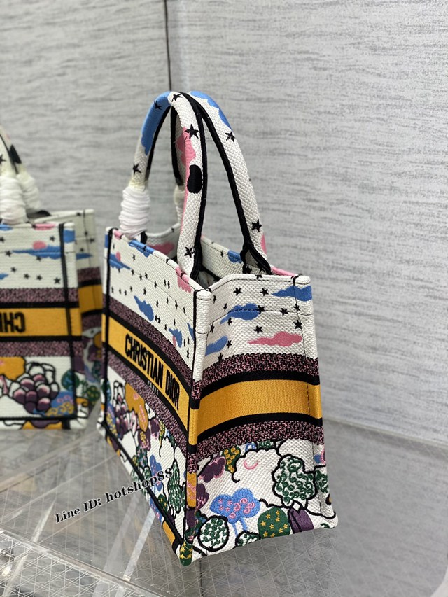 Dior專櫃2022新款手提女包 迪奧Tote最新尺寸小號豹紋刺繡購物袋 fkd1403